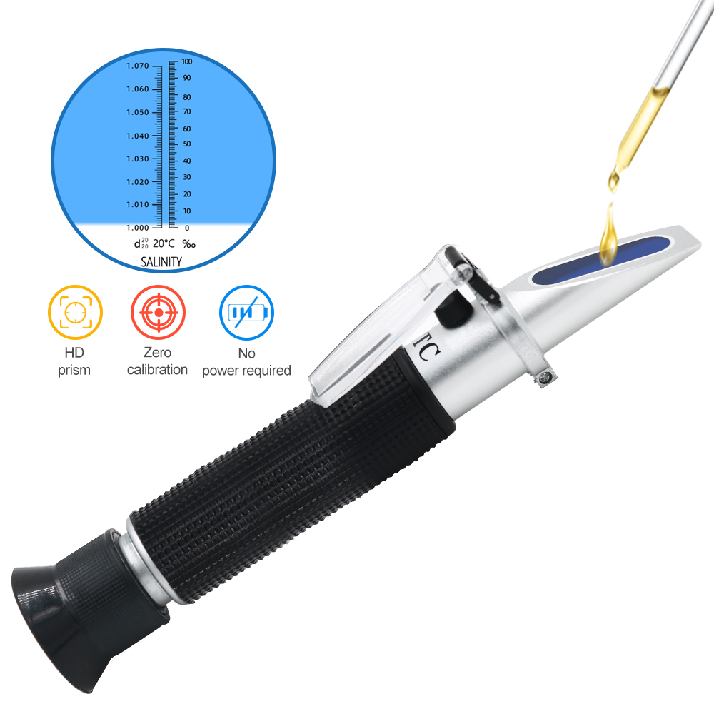 Marine Aquarium Refractometer - Handheld Salinity Refractometer 0-100% Salinometer 1.000-1.070SG