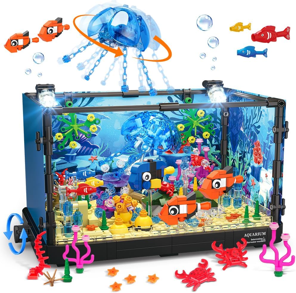 Marine Aquarium Cube - Fish Tank Block Set with Lights,